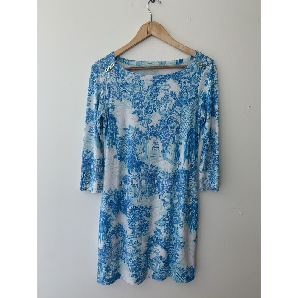 Lilly Pulitzer Sophie Dress S Toile Me About It Print Gold Buttons Boat Neck